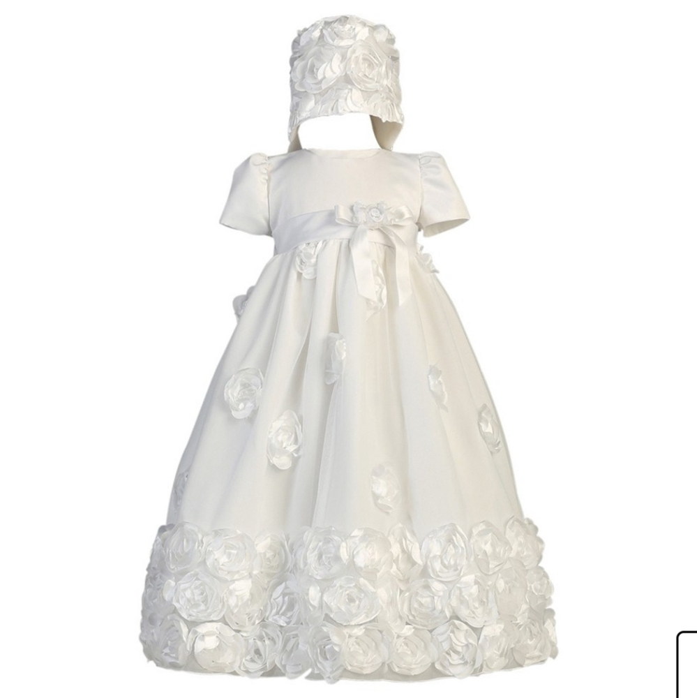 Baby girl's baptism christening dress gown bonnet
